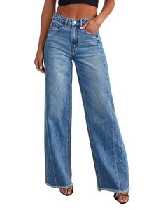 Femmes taille haute élégant épissure poches mince Y2K Denim pantalon décontracté longueur de plancher maman pantalon en bleu grande taille pantalons longs - Product Image 3
