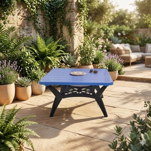 Table à manger moderne et écologique, design à pieds croisés, meuble stable pour la maison, utilisation intérieure/extérieure, garantie de 2 ans, sans assemblage - Product Image 3