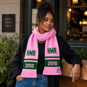Écharpe d'hiver rose et verte personnalisée avec broderie, pour la franc-maçonnerie, les confréries et les sororités, style grec, pour la tenue de cérémonie. - Product Image 4