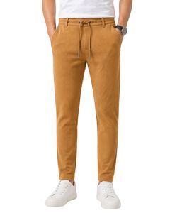 Men Camel Brown Slim Fit Casual Jogger Pants Elastic Waist <b>Drawstring</b> <b>Trousers</b> Soft Fabric Comfortable Daily Wear Stylish Look - Product Image 1