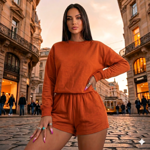 Ensemble de survêtement oversize décontracté pour femme : sweat-shirt et short assortis, style streetwear - Product Image 5