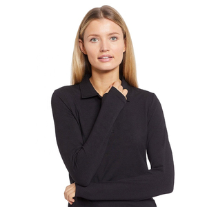 Trendy Womens Long Sleeve Contrast Collar Polo Shirt Fashionable Soft Cotton <b>Blend</b> Printed Polo Shirt for Business Casual Look - Product Image 5