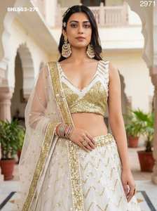 Conjunto de Lehenga Choli y Dupatta para boda, con elegante diseño de red con lentejuelas y bordados con hilo, aspecto magnífico, suministro al por mayor. - Product Image 6