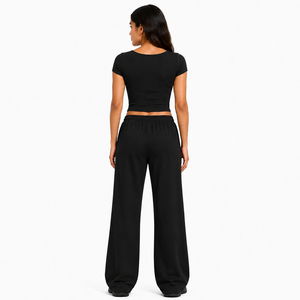 Conjunto de 2 Piezas para Yoga: Top Corto de Manga Corta para Mujer y Pantalones Anchos Relajados para Yoga, Pilates y Gimnasio, Personalizable - Product Image 2