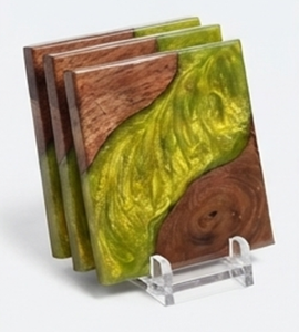 Premium Square Wooden <b>Coaster</b> With Green Resin Inlay Modern Non-Slip Design For <b>Table</b> Accessories Mats & Pads - Product Image 5