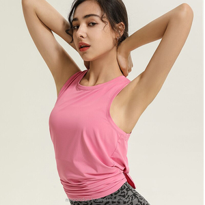 Débardeur de Fitness tricoté sans manches pour femmes chemisier à ourlet en queue d'aronde pour Yoga Running & Gym respirant vêtements de Fitness courts - Product Image 2