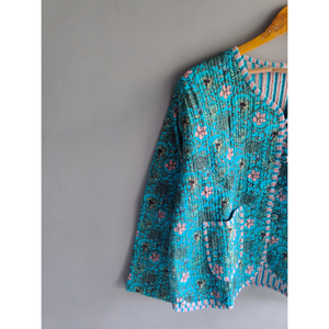 Veste en coton matelassée jaune à motifs floraux imprimés à la main pour femme, réversible, boutonnée, décontractée, cadeau pour elle - Product Image 4