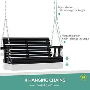 Panca a Dondolo Moderna da 46 Pollici per 2 Persone, Nera, con Portabicchieri, Capacità 200 kg, in Rattan Impermeabile, per Giardino, Patio, Portico e Spazi Esterni - Product Image 4