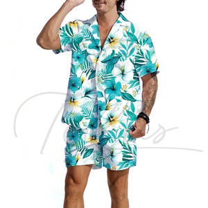 Vêtements de plage tendance pour hommes en gros, ensemble chemise et short 2 pièces personnalisé pour hommes, ensemble de bain assorti pour hommes - Product Image 3