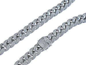 Cadena de Eslabones Cubanos con Diamantes Moissanite VVS de Calidad Premium, Chapada en Oro Blanco, Disponible para Exportación - Product Image 6