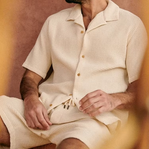 2026 Wholesale Custom logo High Quality <b>Waffle</b> Polo <b>Shirt</b> and Shorts Casual Summer Set for Men - Product Image 1