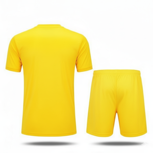 Maillot de football jaune à col en V et manches courtes pour homme, en polyester respirant, tenue de sport toutes saisons, design uni - Product Image 3