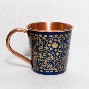 Taza de Cobre Puro Hecha a Mano con Diseño Floral de Esmalte Azul, 400 ml, Taza Ayurvédica para Beber, Taza de Cobre Martillado para Agua, Café, Té - Product Image 2