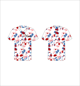 Maillot de baseball personnalisé entièrement imprimé unisexe à manches courtes en polyester respirant motif peint à la main rouge bleu rose toutes saisons - Product Image 4