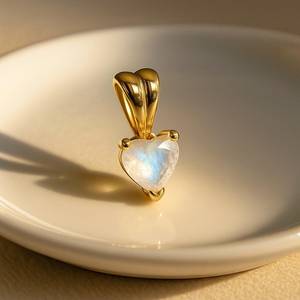 Pendentif Cœur en Pierre de Lune Arc-en-ciel, Argent Sterling 925 Plaqué Or 14K, Bijou Fait Main en Pierre Précieuse, Cadeau pour Femme, Style Ethnique, IGI - Product Image 1