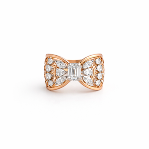 Bague en or rose 14 carats avec diamant taille marquise pour femme, élégante, moderne, bicolore, pour fiançailles et mariage, bijoux fins, finition polie - Product Image 1