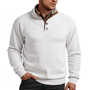 Pull en molleton tricoté beige pour homme, coupe classique, col boutonné, décontracté, pour le printemps, impression numérique, 100 % polyester - Product Image 6