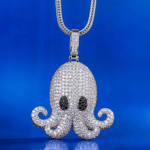 Collar con colgante de pulpo con diamantes de moissanita, plata 925, diseño animal con incrustaciones de diamantes, joyería de lujo estilo hip hop, regalo para hombres y mujeres - Product Image 1