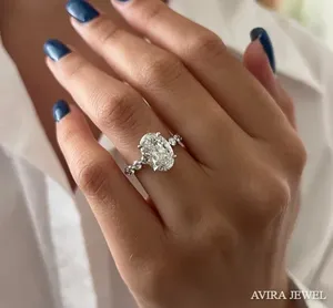 แหวนหมั้นเพชรทรงรีเพาะเลี้ยงในห้องปฏิบัติการ 1 กะรัต EF VVS ปราศจากนิกเกิล ทองคำแท้สีขาว/เหลือง/โรสโกลด์ คลาสสิกสำหรับงานแต่งงานของผู้หญิง - Product Image 5