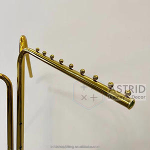 Porte-vêtements moderne et écologique en acier inoxydable doré, personnalisable, avec rail à roulettes mobile pour costumes et vêtements homme, femme, enfant - Product Image 5