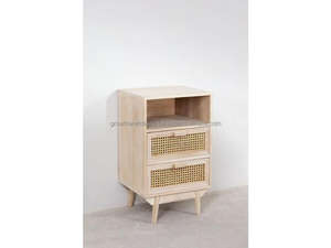 Mesa de Noche de Ratán y Madera de Mango con Cajones |   Mesa de Noche de Madera Natural |   Muebles de Almacenamiento para Dormitorio, Mesa Auxiliar - Product Image 6