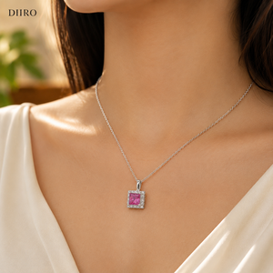 Collier pendentif en moissanite plaqué or jaune 14 carats avec certificat GRA, coupe princesse rose, pour femme, cadeau de fiançailles - Product Image 4
