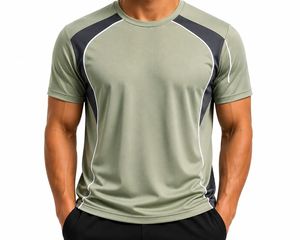 Camiseta Deportiva Casual de Manga Corta Blanca para Hombre, Diseño de Bloques de Color Azul Marino, Secado Rápido, Corte Regular, Cuello Redondo, Tejido de Punto con Spandex - Product Image 4