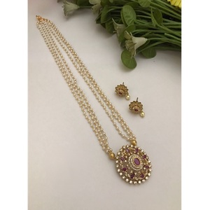 Adorable Juego de Collar Largo Clásico con Baño de Oro de Primera Calidad, Estilo Polki, con Aretes, para Bodas, Compromisos y Fiestas, para Mujer - Product Image 1
