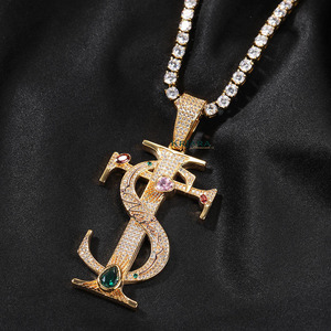 Colgante de Letra en Plata 925 con Diamante Cultivado en Laboratorio, Bañado en Rodio, con Piedras de Colores, Amuleto de Lujo Unisex - Product Image 3