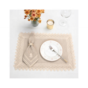 Modern Scandinavian 100% GOTS Certified Cotton One-Sided Border Embroidered Table <b>Placemats</b> 14 X 18 Inch 220g <b>Black</b> Floral Woven - Product Image 3