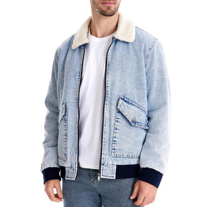 Veste en jean d'hiver de haute qualité pour hommes, nouvelle couleur unie, fermeture éclair épaisse, style cowboy, col rabattu, décontractée et chaude - Product Image 3