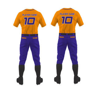 Uniforme de baseball personnalisé pour homme, ensemble maillot et pantalon orange et violet, nom du joueur, numéro 10, polyester respirant, service OEM - Product Image 4