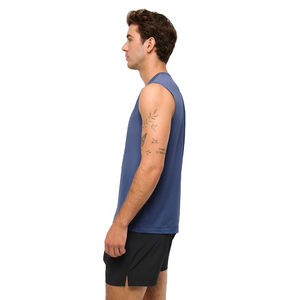 Camiseta sin mangas personalizada para hombre, de secado rápido, poliéster y algodón, para gimnasio, fitness, entrenamiento, deportiva, OEM, para venta al por mayor. - Product Image 4