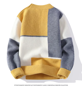 Pull tricoté matelassé chaud et décontracté pour homme, style hiver, anti-boulochage, avec logo frontal, col rond, tendance - Product Image 5