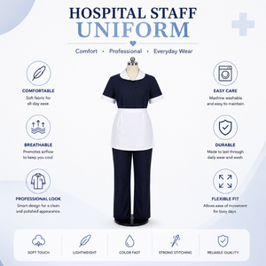 Ensemble d'uniformes professionnels pour le personnel d'entretien ménager, haut à col en coton à manches courtes pour femme et pantalon assorti, respirant et infroissable - Product Image 3