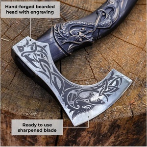 A&M Enterprises Industrial Hammer <b>Axe</b> Handmade Viking <b>Axe</b> Carved Dragon Head Wooden <b>Handle</b> Leather Sheath Norse Style Camping - Product Image 5