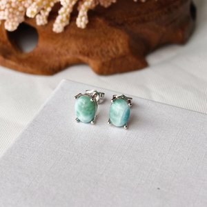 Pendientes ovalados de plata de ley 925 con larimar, pendientes de piedras preciosas naturales, joyería para mujer, regalo de Navidad para ella - Product Image 4