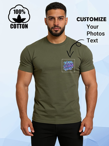 Custom Men's Olive Green 100% Cotton Short Sleeve T-Shirt With Front Print Design O-Neck Casual Jersey Knitted Style - Product Image 4