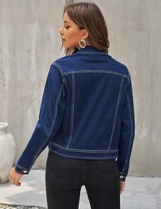 Women's <b>Cropped</b> <b>Denim</b> <b>Jacket</b> Vintage Blue Button Closure Casual Street Style OEM Custom Fashion Outerwear Premium Quality Fit - Product Image 3