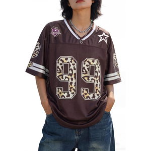 Camiseta de fútbol de malla con cuello en V, estampado de leopardo, número 99, unisex, ajuste holgado, transpirable, manga corta, ropa deportiva para adultos - Product Image 1
