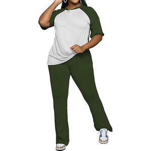 Women's Soft Cotton Two-<b>Piece</b> for Wear <b>Set</b> with Short Sleeve Top & Wide Leg Pants Casual Matching Outfit Drawstring - Product Image 6