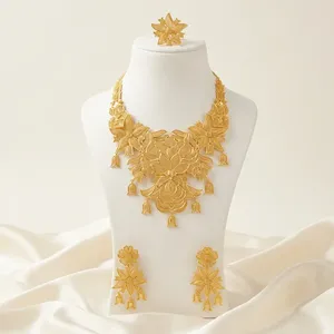 Juego de Joyería Floral de Lujo Chapado en Oro de Latón para Novias, Collar, Pendientes y Anillo, Joyería Africana para Bodas - Product Image 2