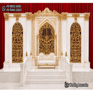 Luxury White & Gold Wedding <b>Backdrop</b> <b>Frames</b> For Theme Weddings Glamorous Indian Wedding Stage Setup with 3D <b>Backdrop</b> Panels - Product Image 1