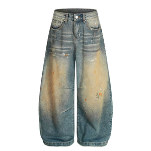 Jean unisexe 100 % coton, séchage rapide, taille haute, coupe droite, style ample, broderie, plusieurs couleurs, style vintage, poids lourd - Product Image 1
