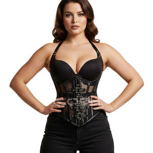 Corset Halter Noir Sexy en PVC et Maille avec Bretelles à Boucles sur le Devant, Corset Gaine Amincissante Gothique – Fabricant et Fournisseur - Product Image 6