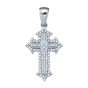 Pendentif croix en or blanc 10 carats avec diamant naturel pour homme |   Collier avec pendentif religieux chrétien en forme de bijou rond brillant, à porter au quotidien - Product Image 2