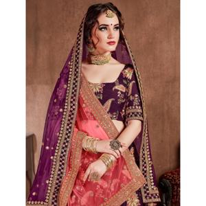 Seductor diseñador púrpura bordado Lehenga Choli ropa de novia para bodas - Product Image 4