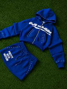 Women's <b>Cropped</b> <b>Zip</b> <b>Up</b> Hoodie with Rhinestone Studs Custom Fleece Hooded Sweatshirt Casual Streetwear OEM ODM - Product Image 3