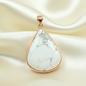 Pendentif en howlite blanche en vrac, plaqué or jaune sur argent 925, fait main, en forme de goutte d'eau, fournisseur et fabricant de bijoux - Product Image 2