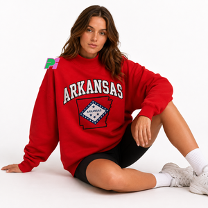Sudadera Oversize de Cuello Alto para Mujer con Bordado del Mapa del Estado de Arkansas, 100% Algodón, Estilo Urbano, Ropa de Otoño - Product Image 4